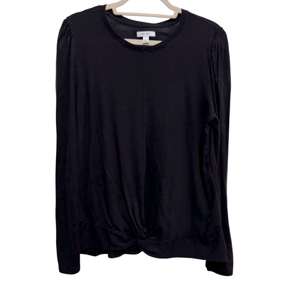 Nine West Black Casual Sweater with Knotted Front Hem Size L